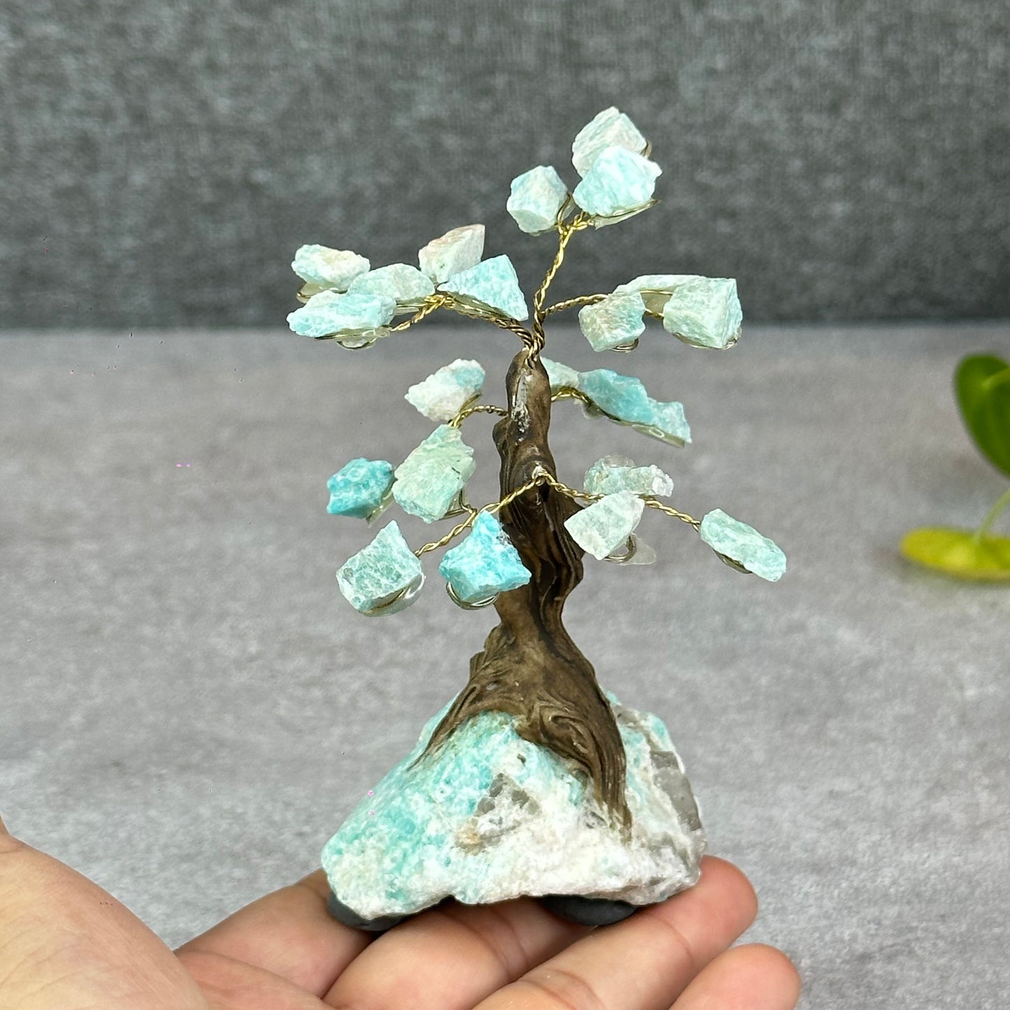 Natural Amazonite Bonsai Tree with Amazonite Base