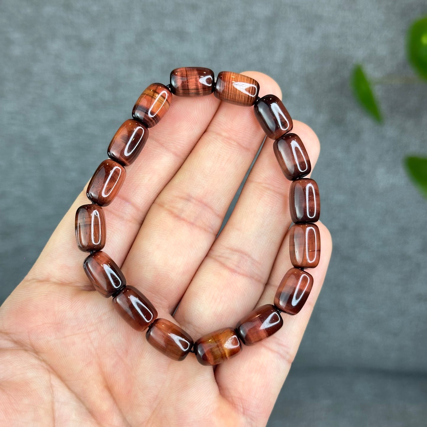 Natural Red Tiger Eye Barrel Bracelet Size 8 mm