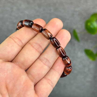 Natural Red Tiger Eye Barrel Bracelet Size 8 mm