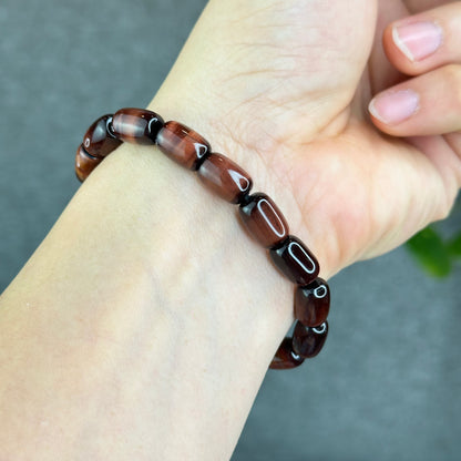 Natural Red Tiger Eye Barrel Bracelet Size 8 mm