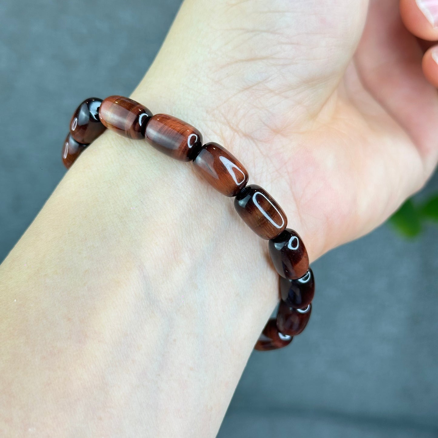 Natural Red Tiger Eye Barrel Bracelet Size 8 mm