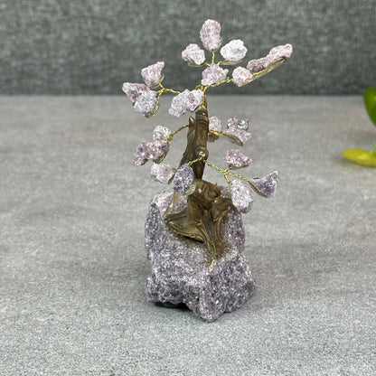 Natural Purple Lepidolite Bonsai Tree with Purple Lepidolite Base