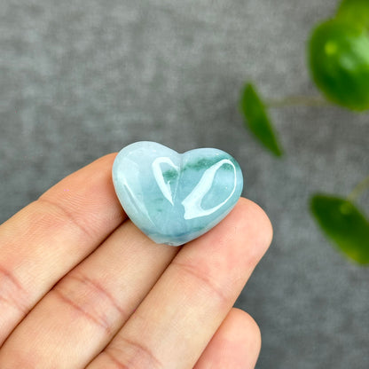 Natural Floating Moss Floral Green Jadeite Jade Heart Charm