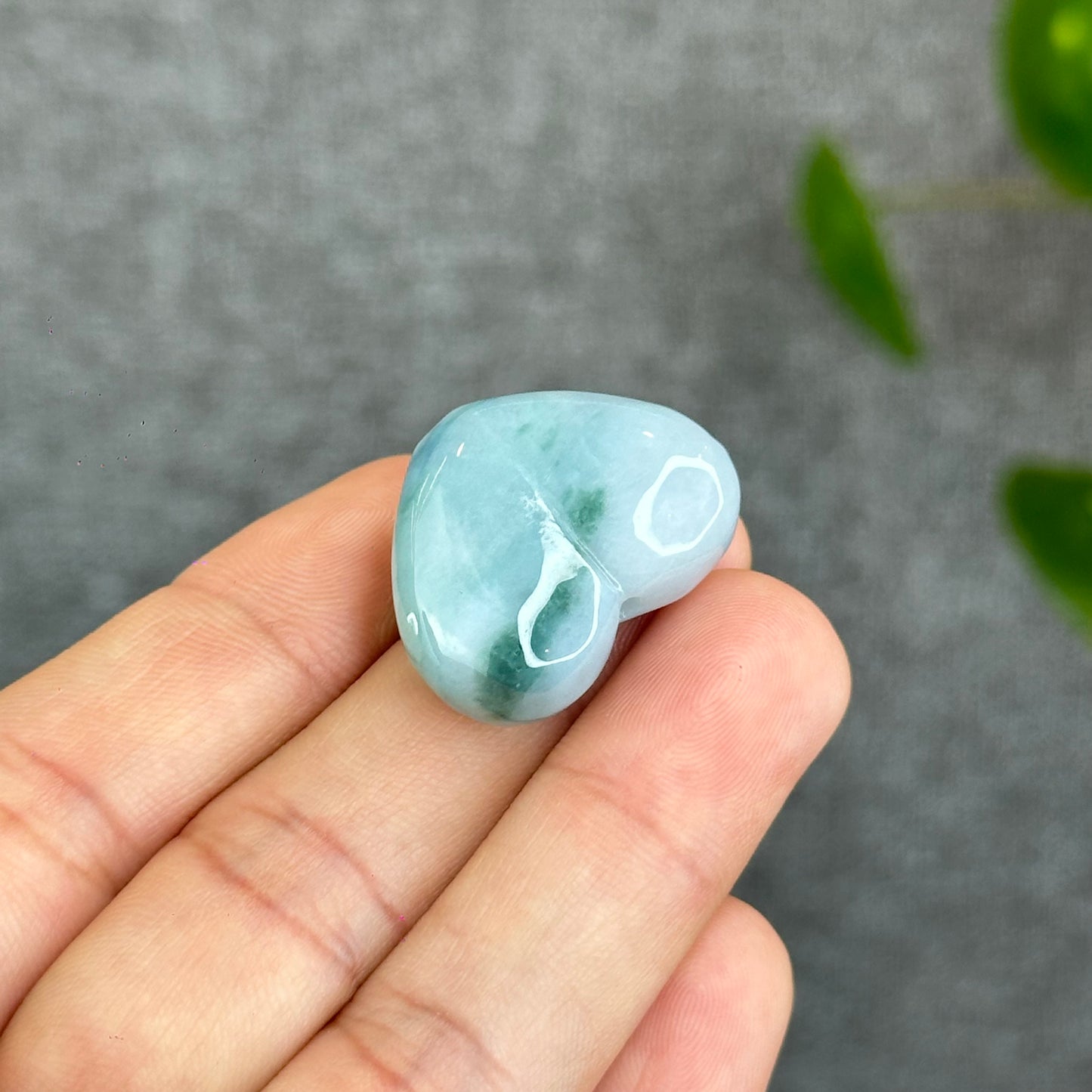 Natural Floating Moss Floral Green Jadeite Jade Heart Charm
