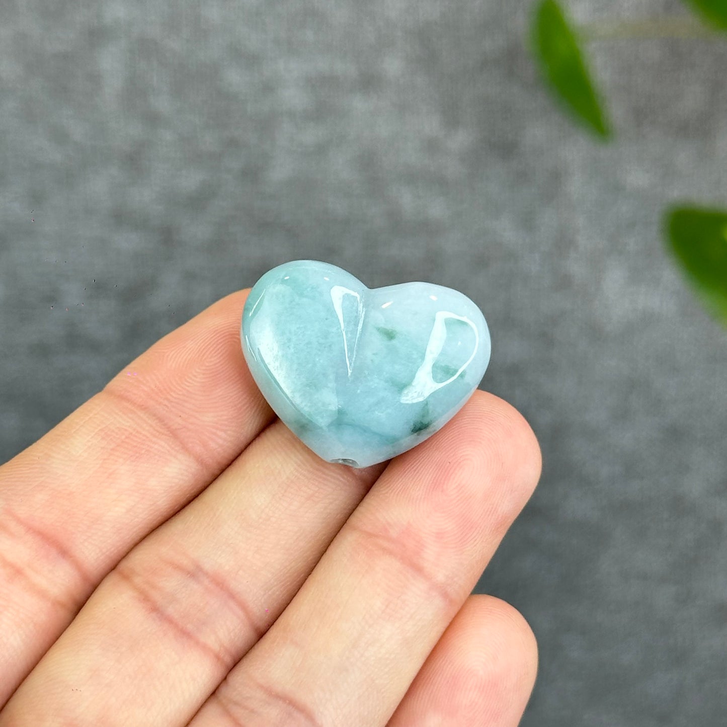 Natural Floating Moss Floral Green Jadeite Jade Heart Charm