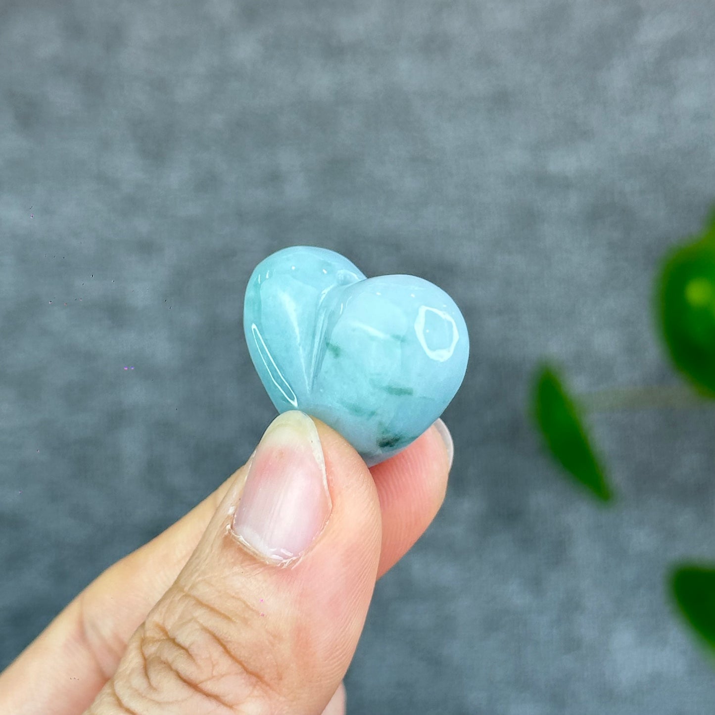 Natural Floating Moss Floral Green Jadeite Jade Heart Charm