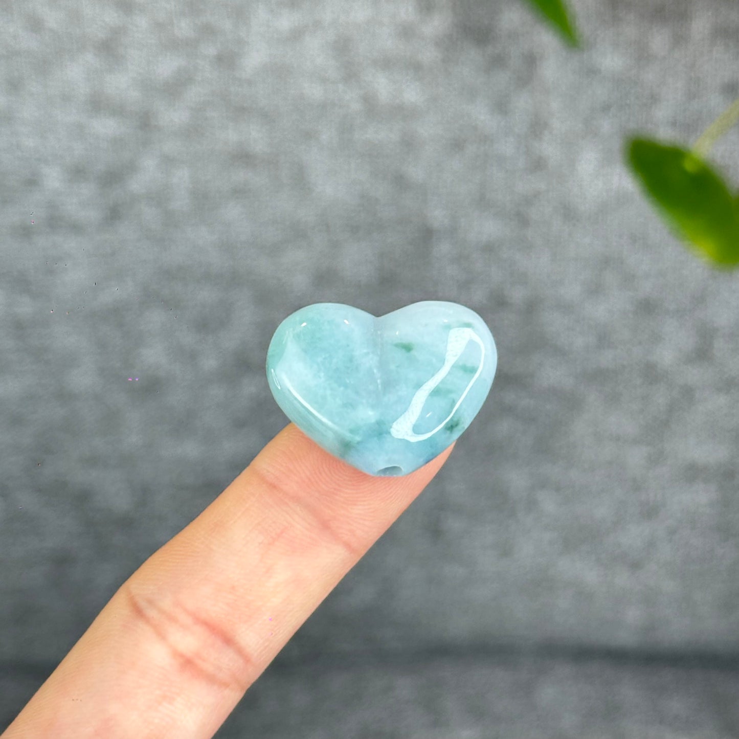 Natural Floating Moss Floral Green Jadeite Jade Heart Charm