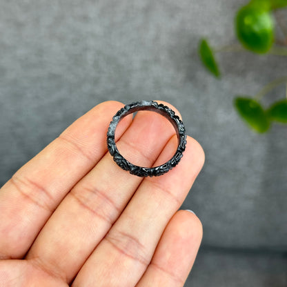 Natural Floral Carved Jadeite Jade Ring 2.15