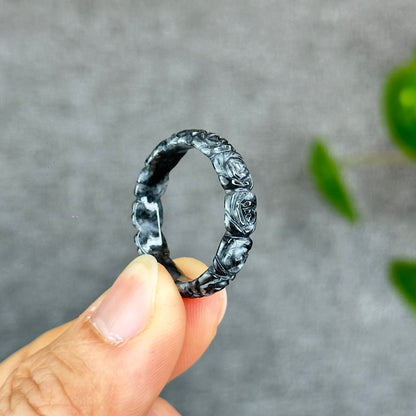 Natural Floral Carved Jadeite Jade Ring 2.15