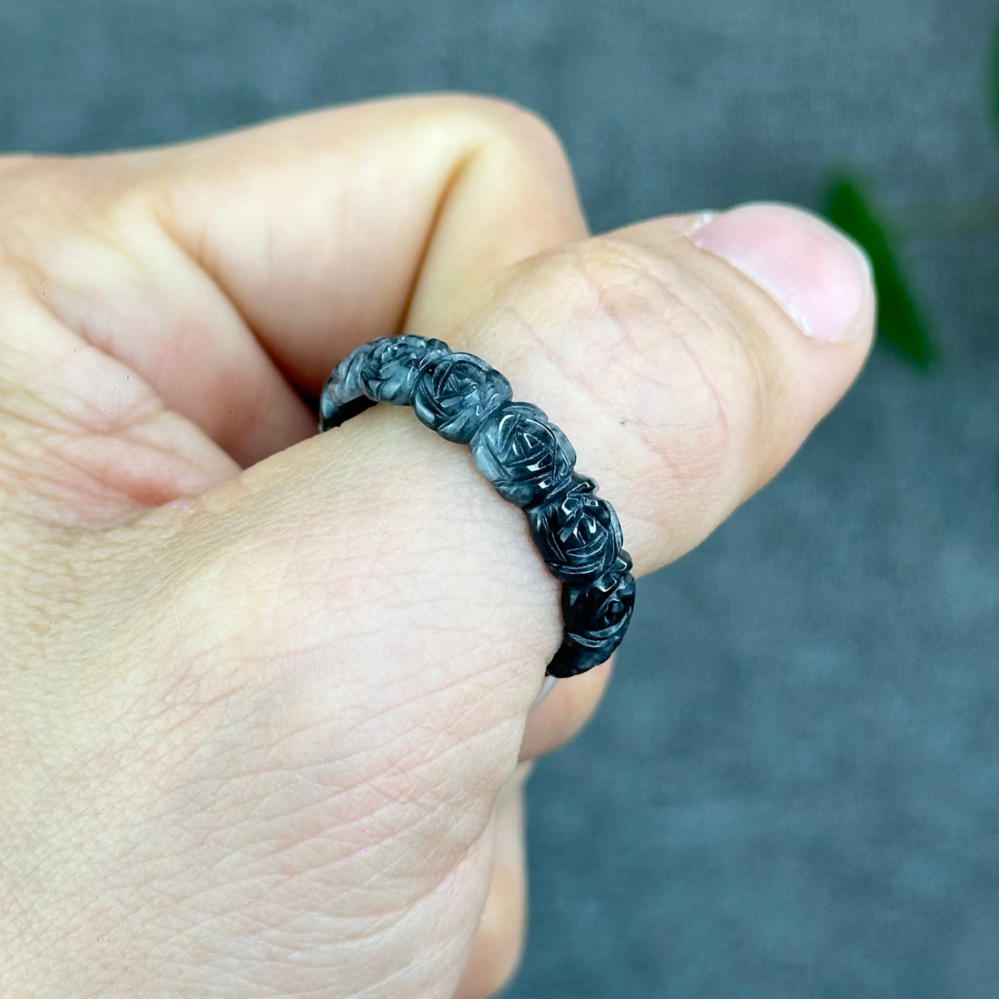 Natural Floral Carved Jadeite Jade Ring 2.15