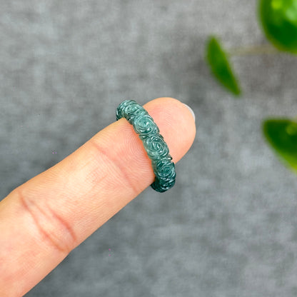 Natural Floral Carved Jadeite Jade Ring