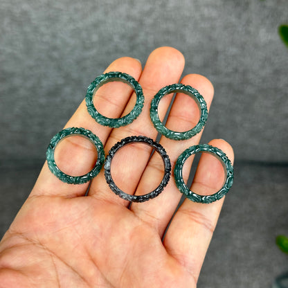 Natural Floral Carved Jadeite Jade Ring