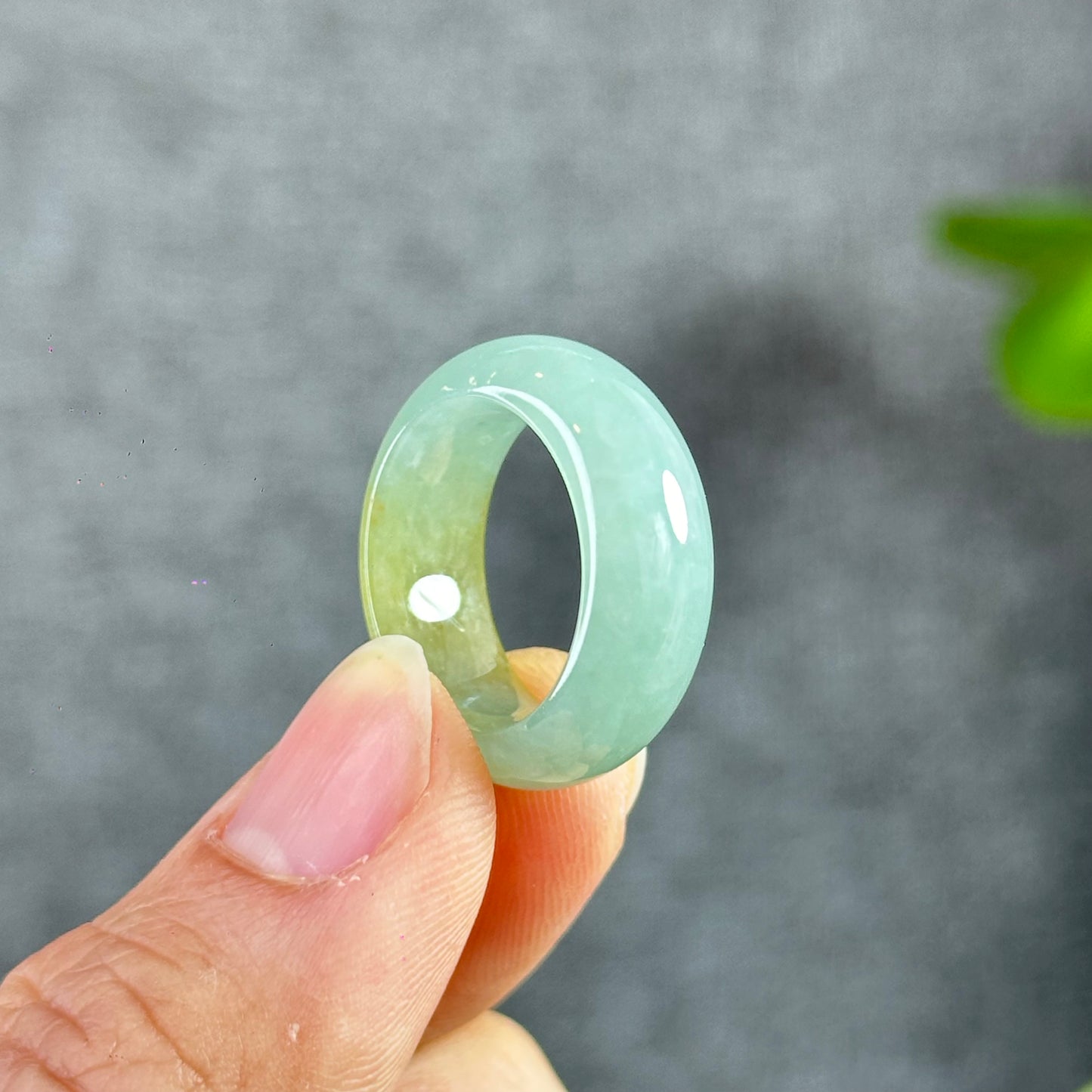 Light Blue-Orange Icy Jadeite Jade Ring Size 1.7