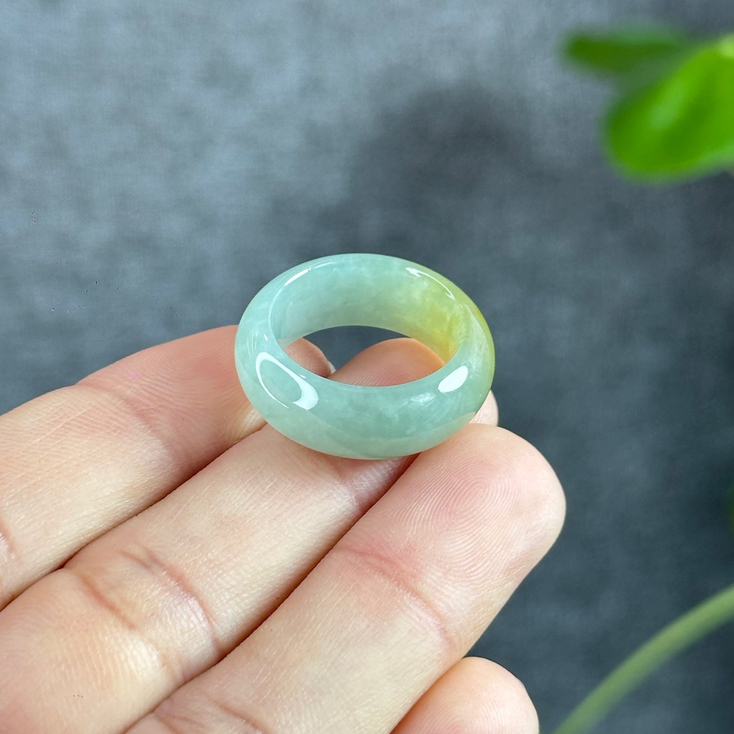 Light Blue-Orange Icy Jadeite Jade Ring Size 1.7