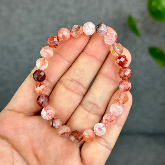 Natural Faceted Fire Quartz Bracelet Size 8 mm