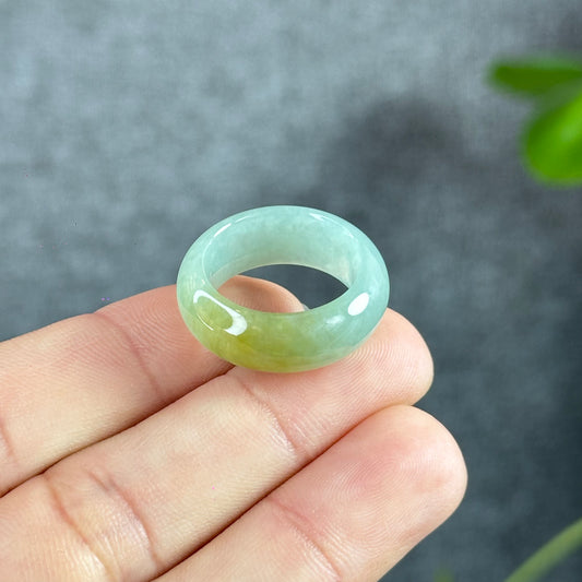 Light Blue-Orange Icy Jadeite Jade Ring Size 1.7