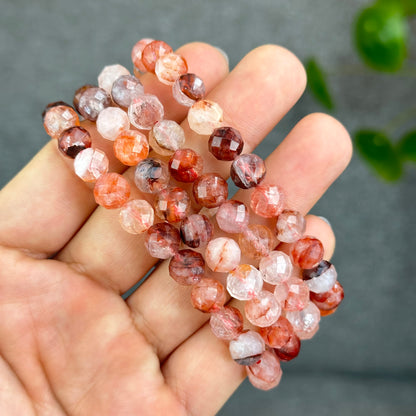 Natural Faceted Fire Quartz Bracelet Size 8 mm