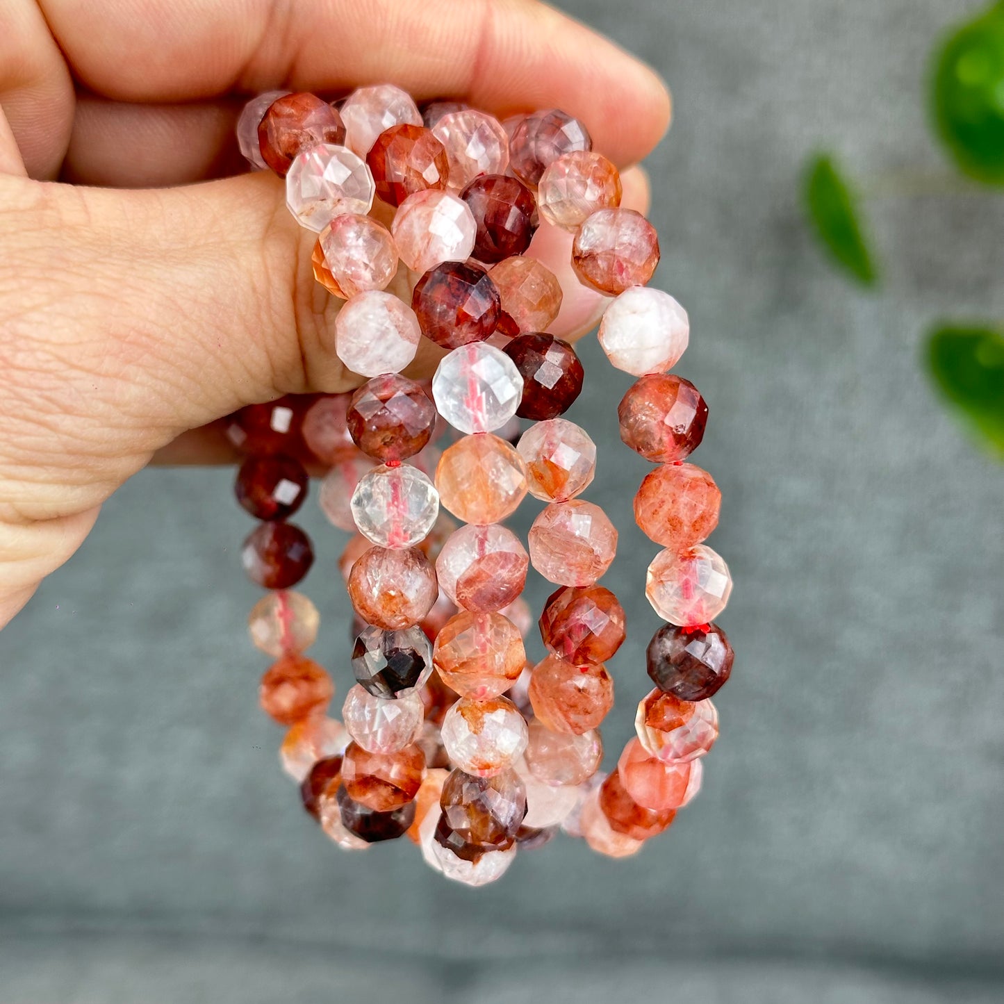 Natural Faceted Fire Quartz Bracelet Size 8 mm