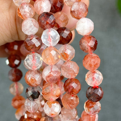 Natural Faceted Fire Quartz Bracelet Size 8 mm