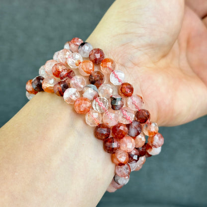Natural Faceted Fire Quartz Bracelet Size 8 mm