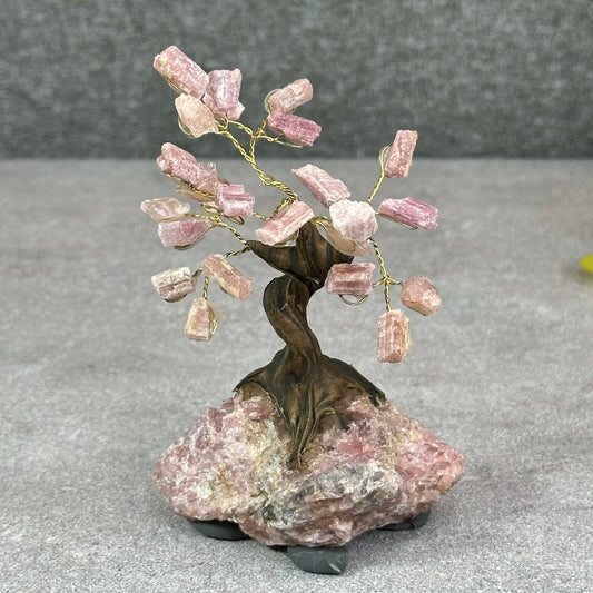 Natural Strawberry Quartz Bonsai Tree with Strawberry Quartz Base