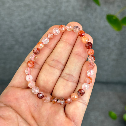 Natural Faceted Fire Quartz Bracelet Size 6-6.5 mm