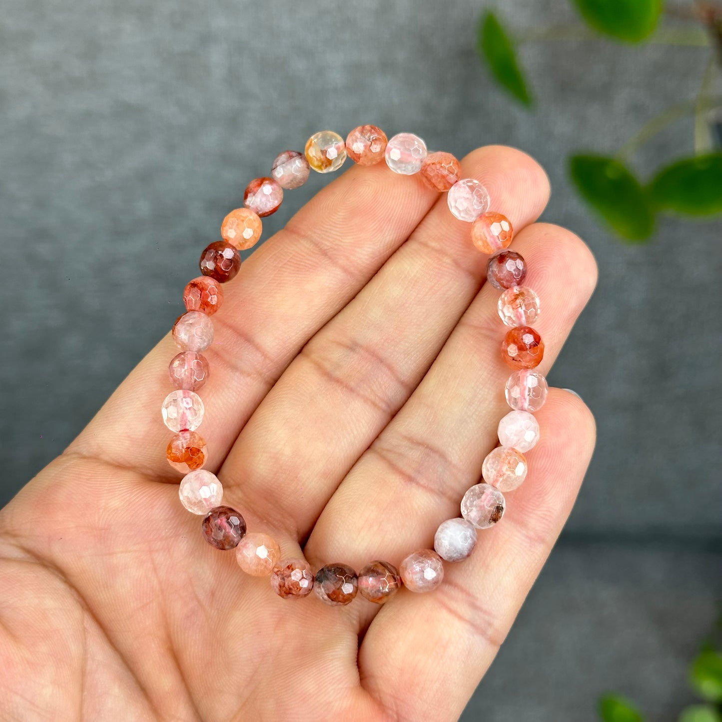 Natural Faceted Fire Quartz Bracelet Size 6-6.5 mm