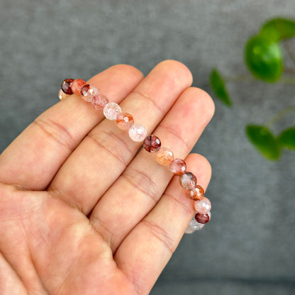 Natural Faceted Fire Quartz Bracelet Size 6-6.5 mm