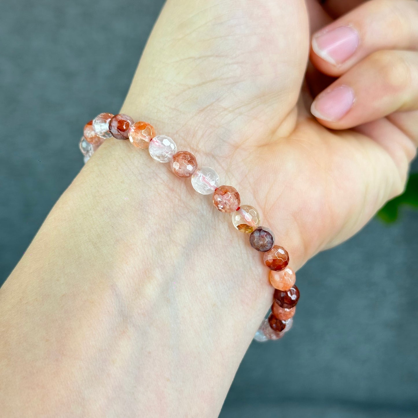Natural Faceted Fire Quartz Bracelet Size 6-6.5 mm