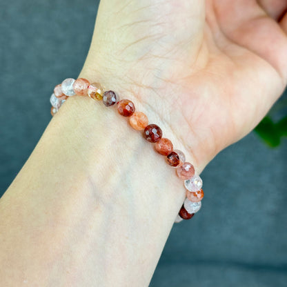 Natural Faceted Fire Quartz Bracelet Size 6-6.5 mm