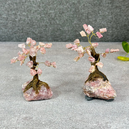 Natural Strawberry Quartz Bonsai Tree with Strawberry Quartz Base