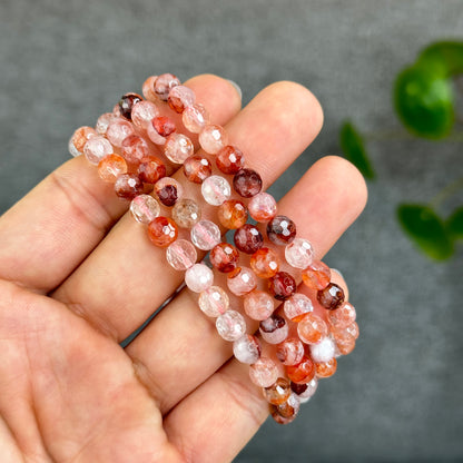Natural Faceted Fire Quartz Bracelet Size 6-6.5 mm