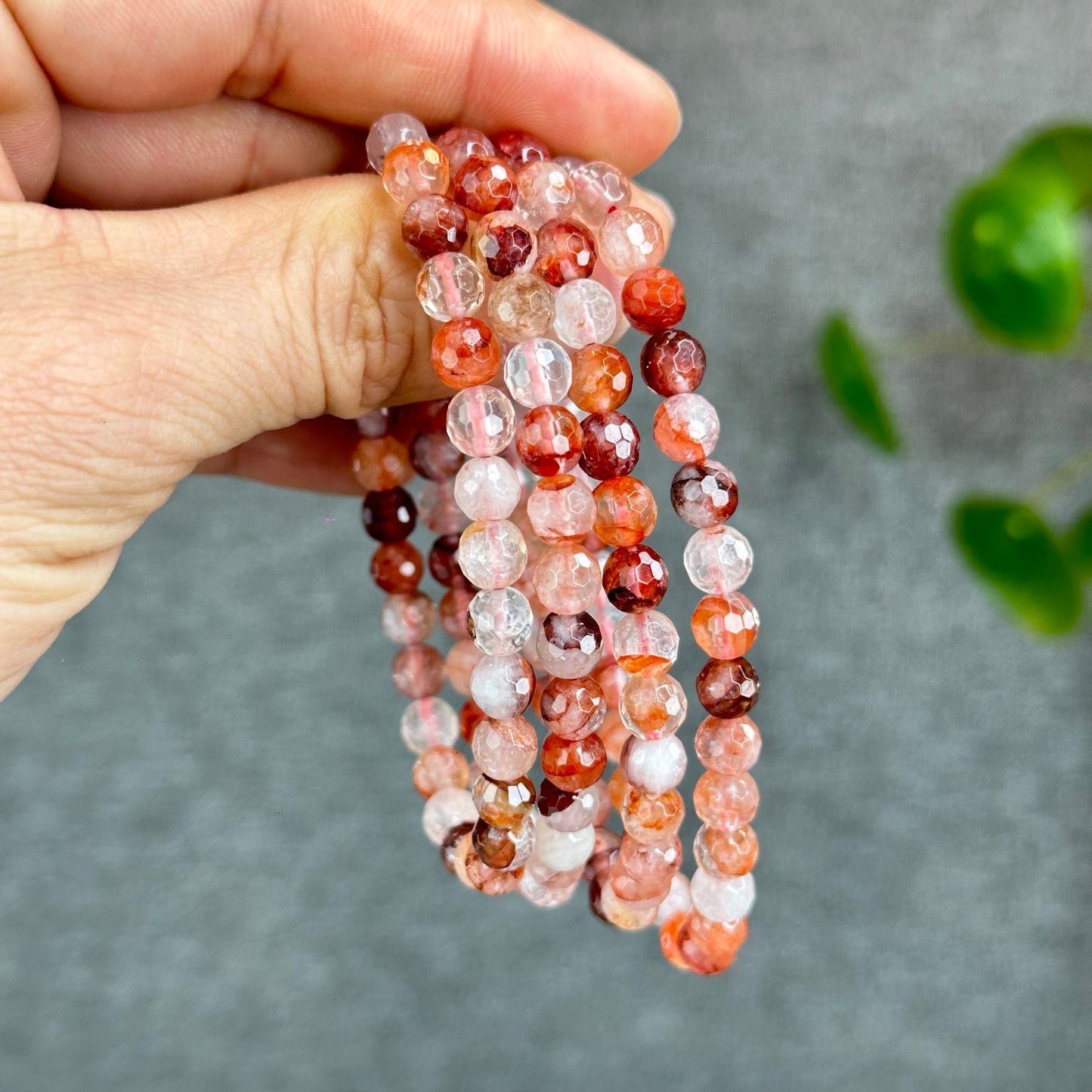 Natural Faceted Fire Quartz Bracelet Size 6-6.5 mm