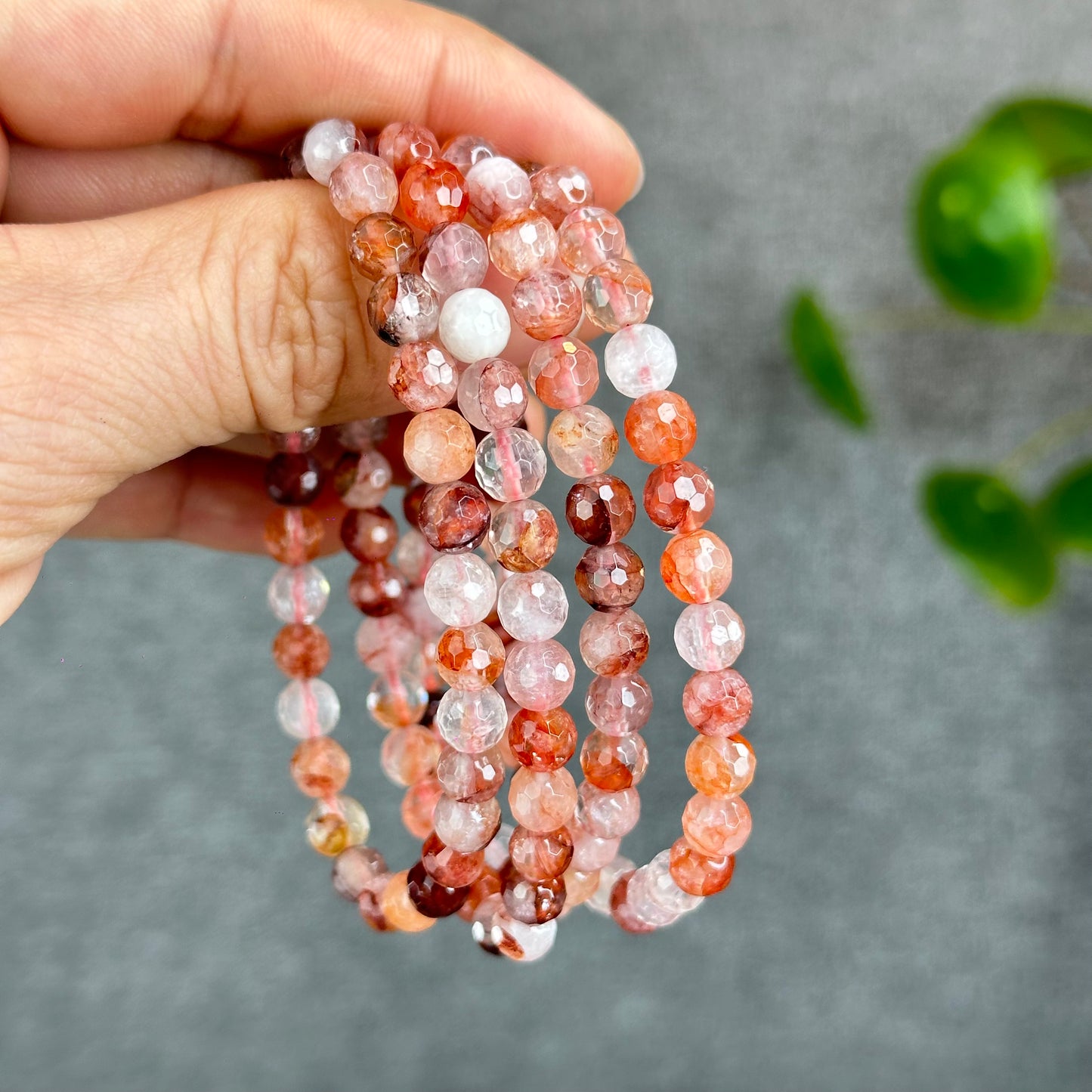 Natural Faceted Fire Quartz Bracelet Size 6-6.5 mm