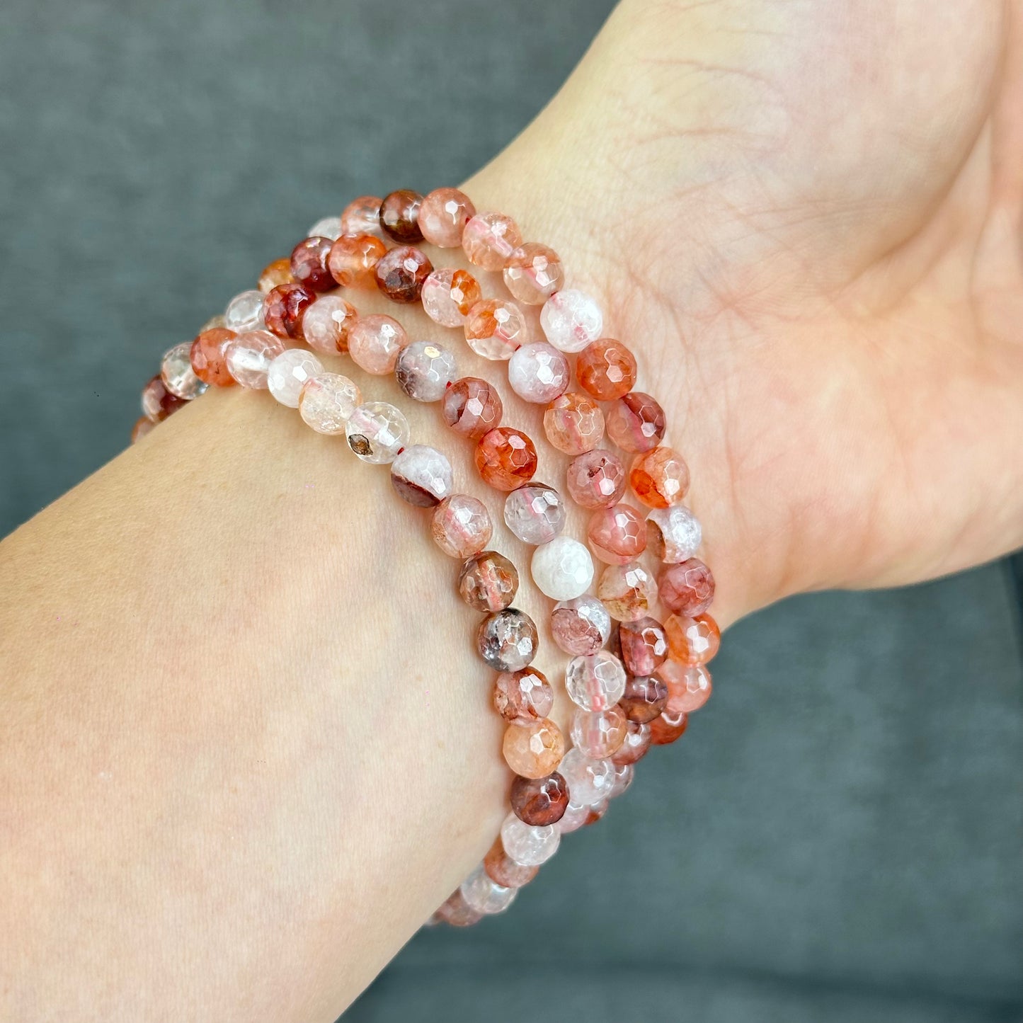 Natural Faceted Fire Quartz Bracelet Size 6-6.5 mm