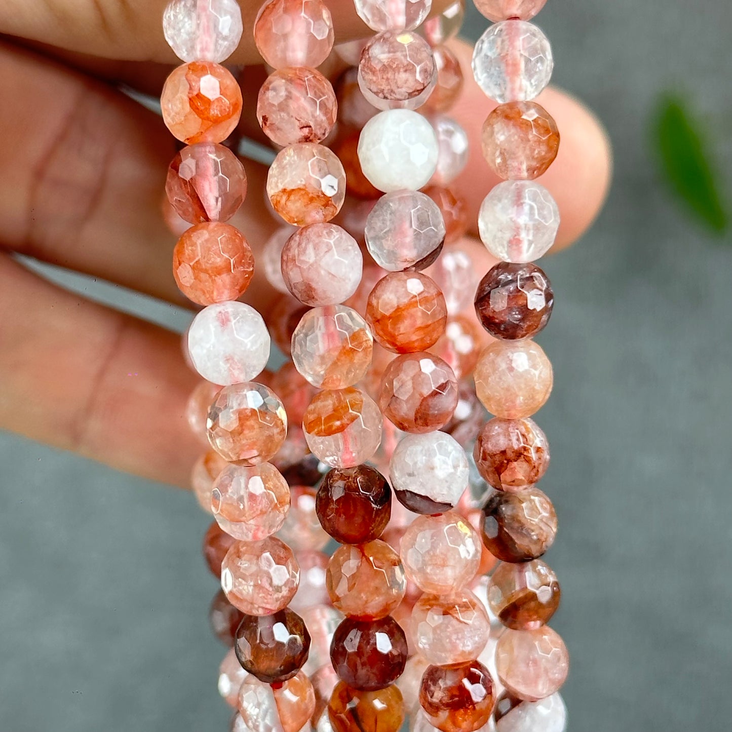 Natural Faceted Fire Quartz Bracelet Size 6-6.5 mm