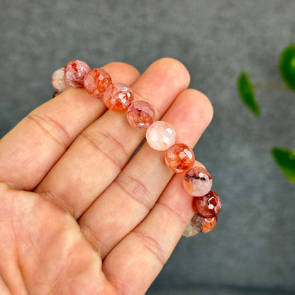Natural Faceted Fire Quartz Bracelet size 9.7-10 mm