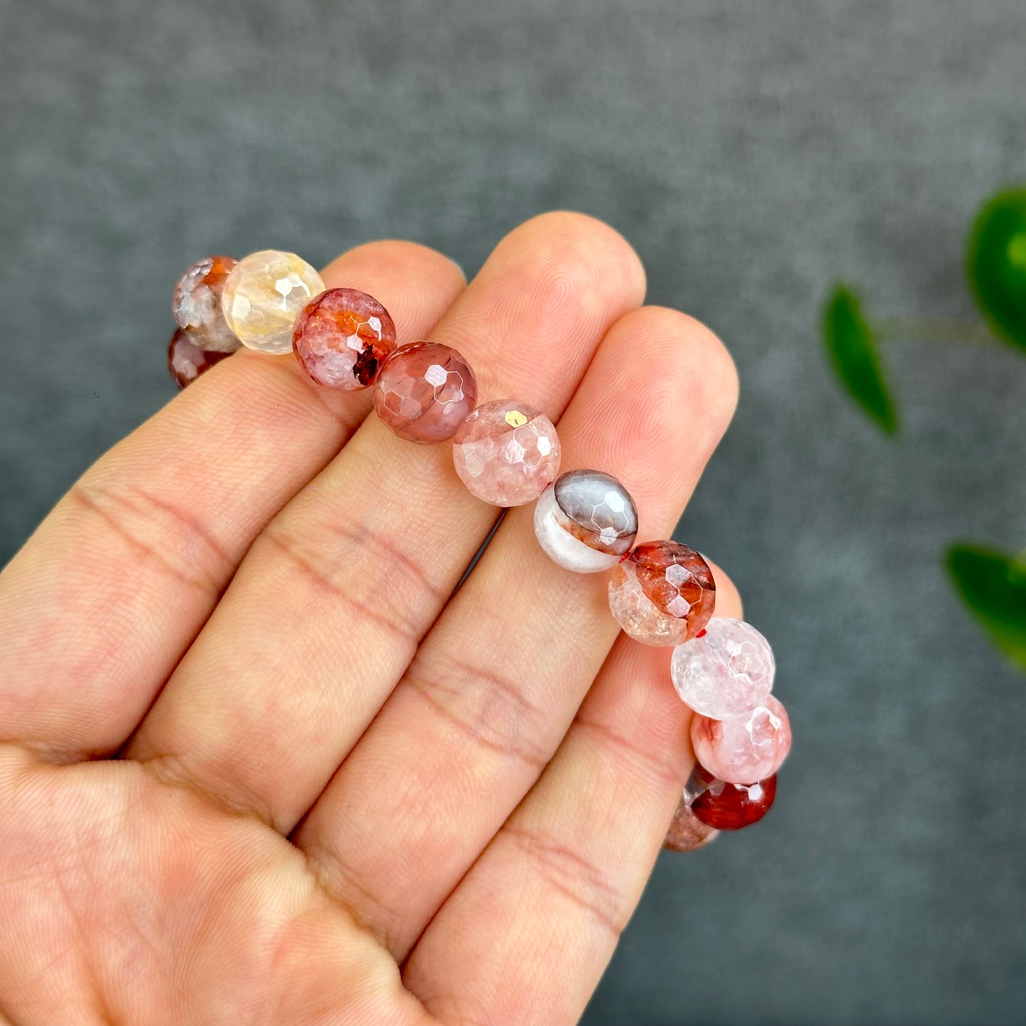 Natural Faceted Fire Quartz Bracelet size 9.7-10 mm