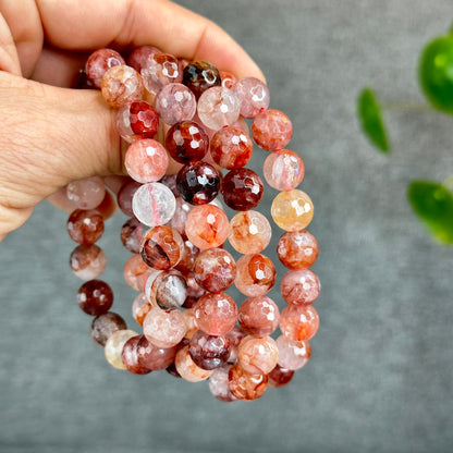 Natural Faceted Fire Quartz Bracelet size 9.7-10 mm