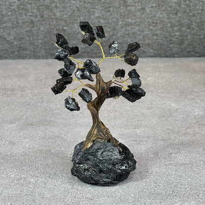 Natural Black Tourmaline Bonsai Tree with Quartz Black Tourmaline Base