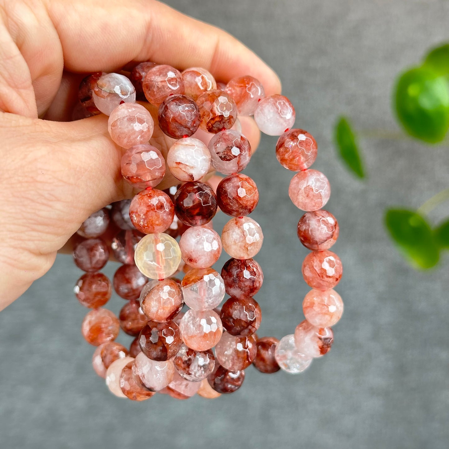 Natural Faceted Fire Quartz Bracelet size 9.7-10 mm