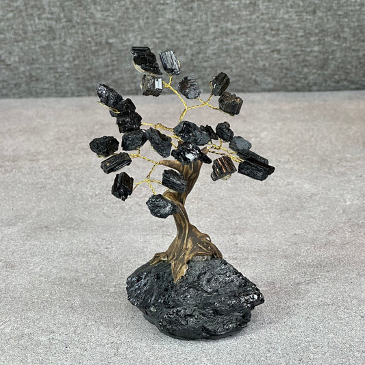 Natural Black Tourmaline Bonsai Tree with Quartz Black Tourmaline Base