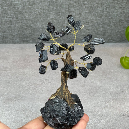 Natural Black Tourmaline Bonsai Tree with Quartz Black Tourmaline Base