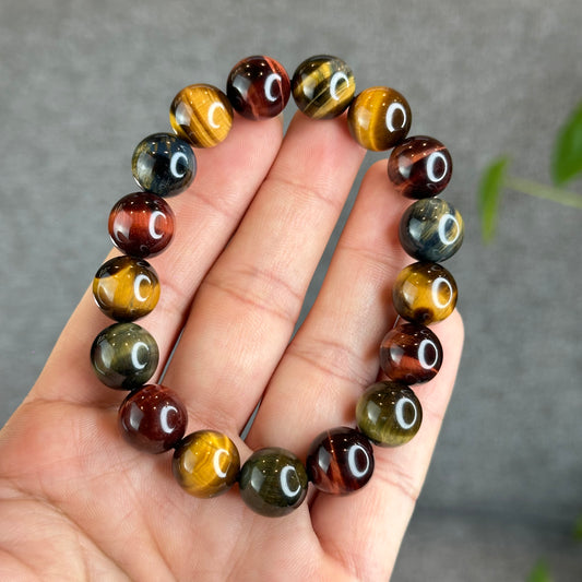 Tri Colour Natural Tiger Eye Bracelet Size 12 mm