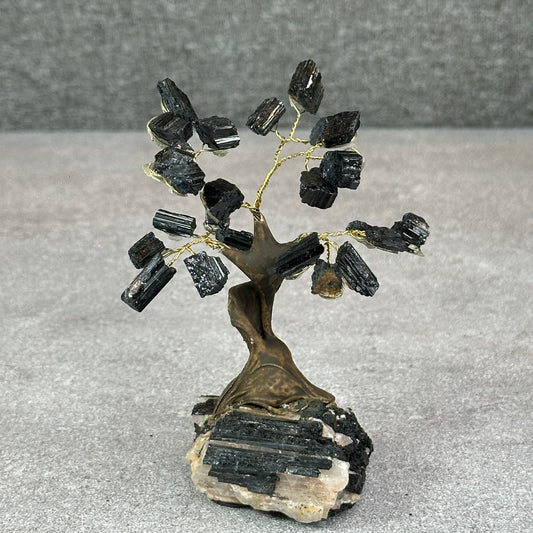 Natural Black Tourmaline Bonsai Tree with Quartz Tourmaline Base