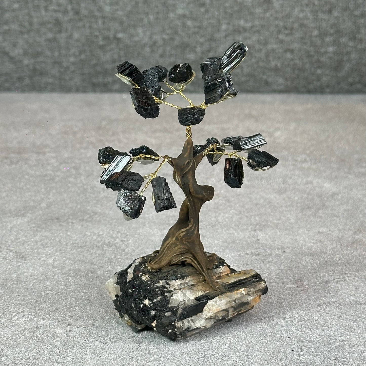 Natural Black Tourmaline Bonsai Tree with Quartz Tourmaline Base