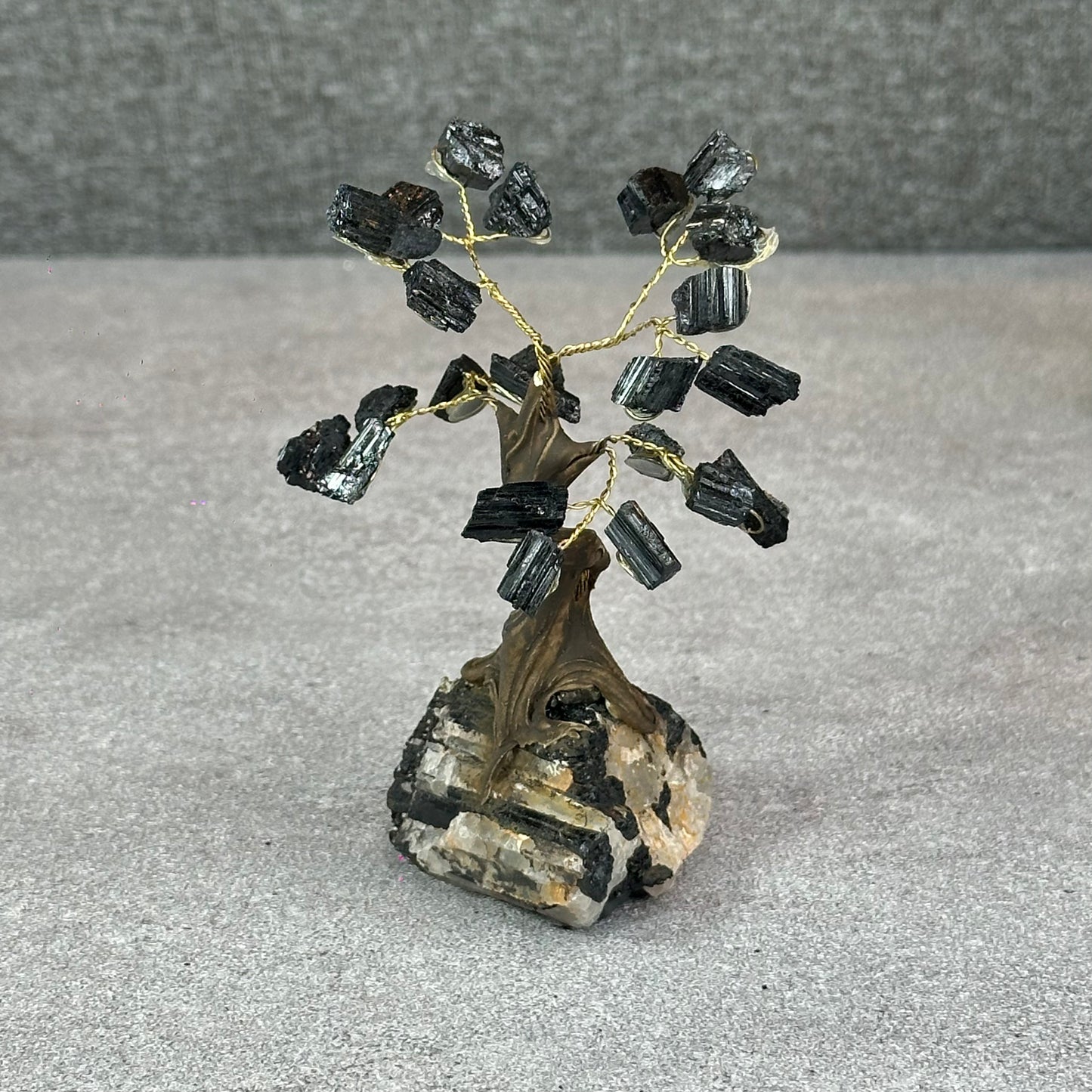 Natural Black Tourmaline Bonsai Tree with Quartz Tourmaline Base
