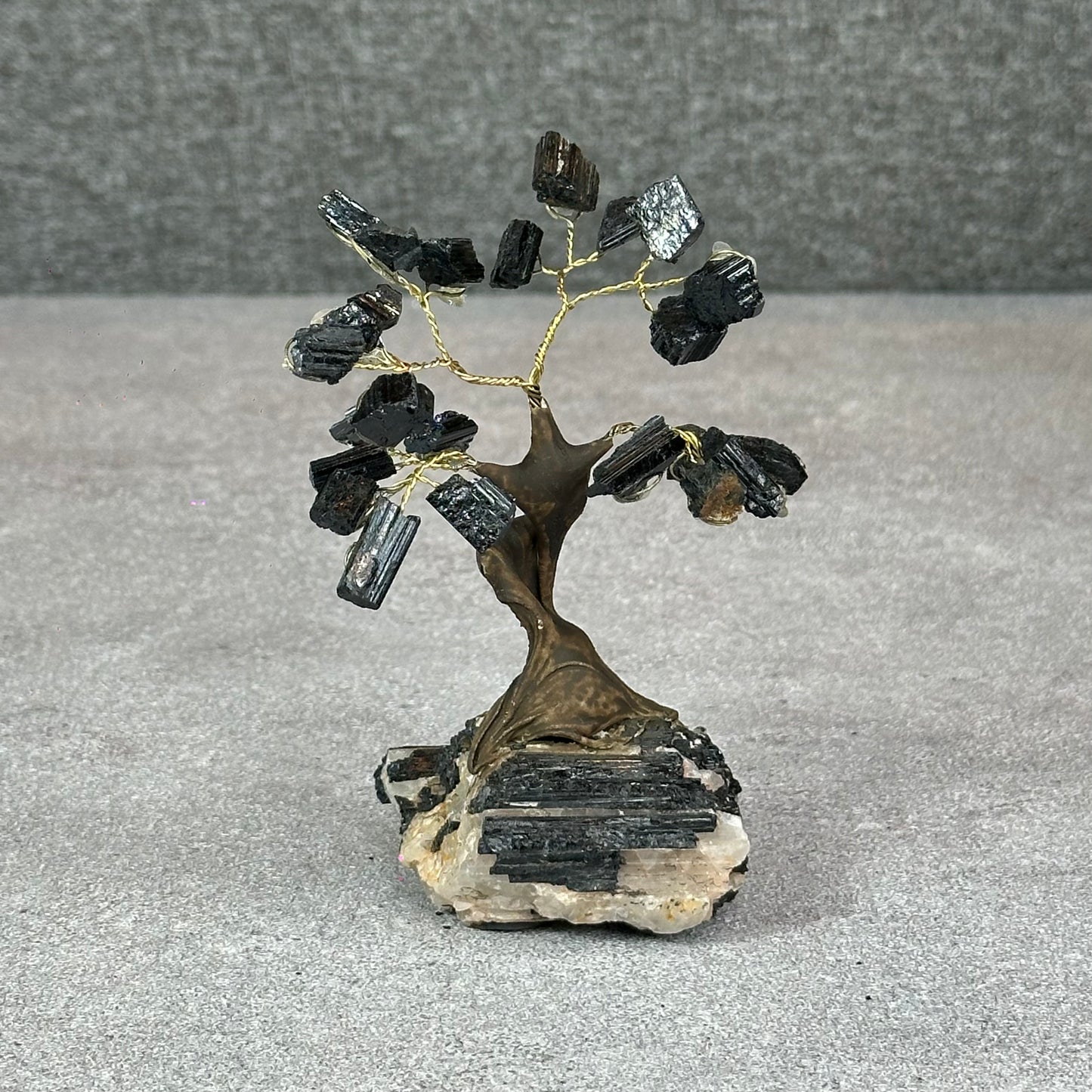 Natural Black Tourmaline Bonsai Tree with Quartz Tourmaline Base