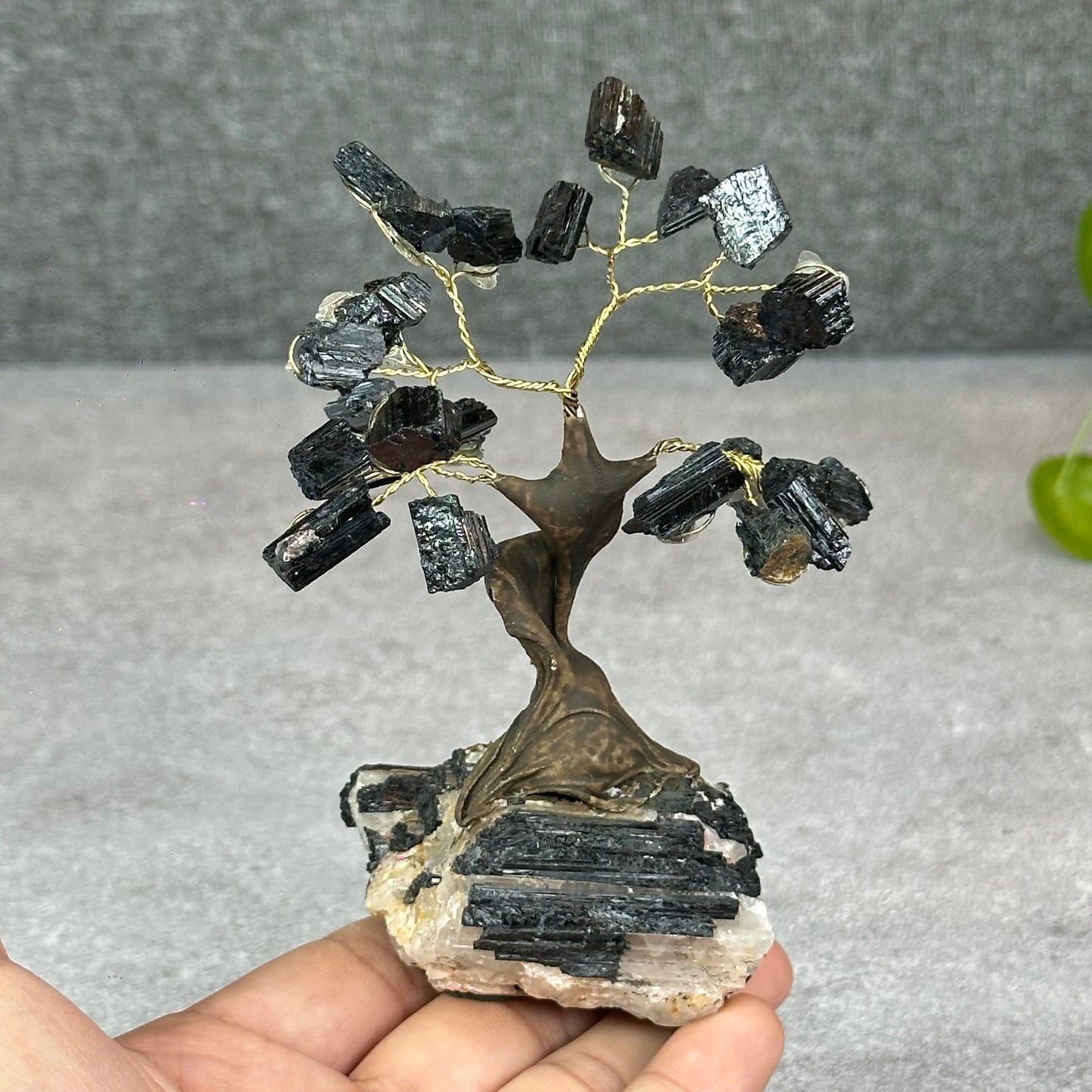 Natural Black Tourmaline Bonsai Tree with Quartz Tourmaline Base