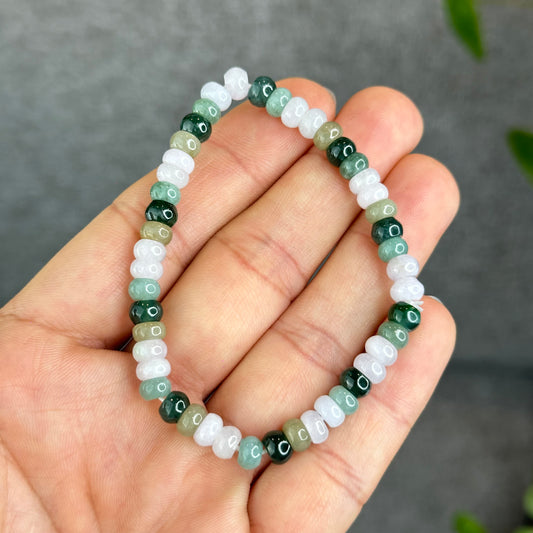 Natural Multi-Colour Chicklet Jadeite Jade Bracelet Size 6 mm